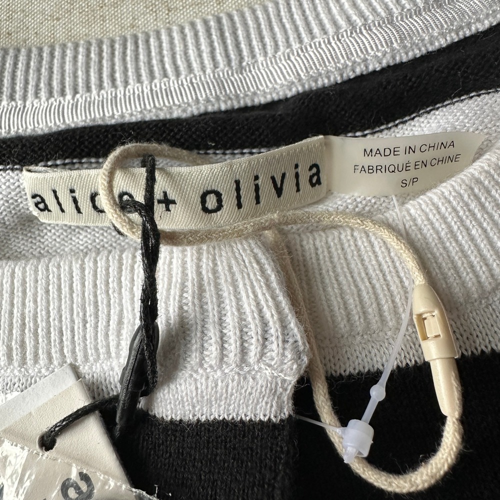 NWT Alice + Olivia Stacey Face Striped Cardigan Black White Sequin S - Picture 7 of 16